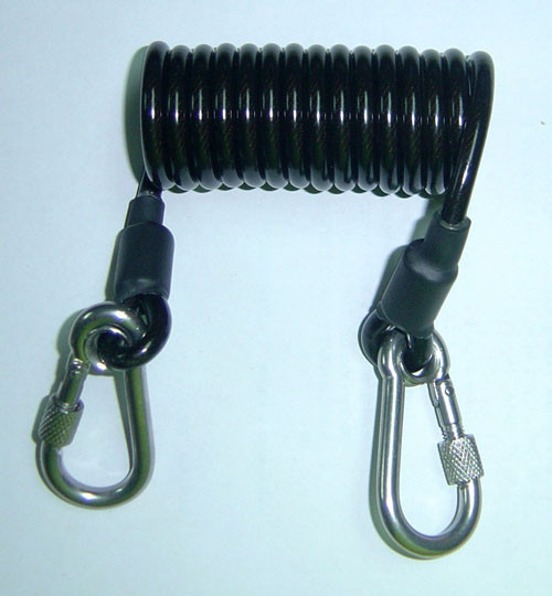Quality 5.0mm strong black carabina hook spring stretchy coil tool lanyard strap to secure safe for sale