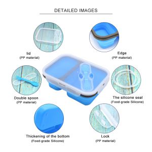 Collapsible Silicone Bento Food Container Microwavable With 2 Compartments