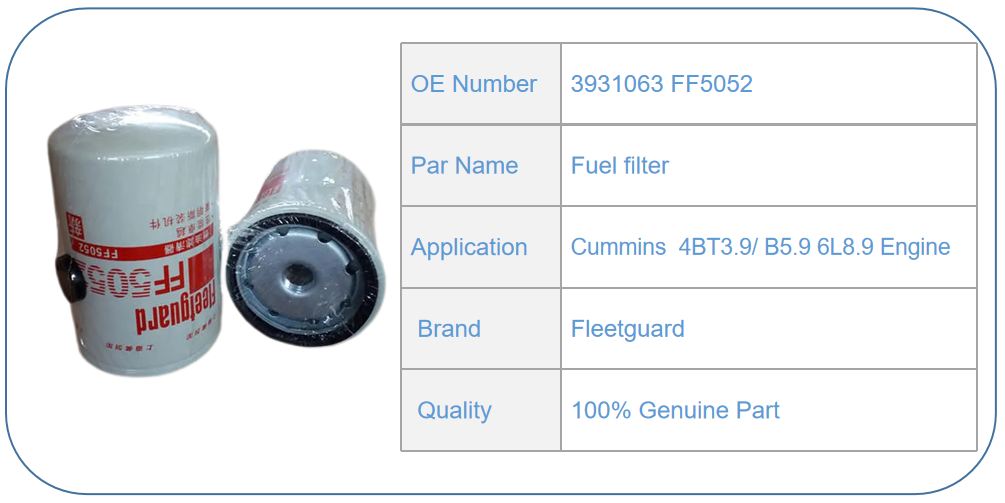 4B 6B ISB ISBE ISF2.8 QSB Diesel Engine Parts 3931063 FF5052 Fleetguard Fuel Filter For Cummins