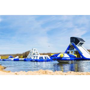 Wake Island Inflatable Water Park Durable Blue Inflatable Aqua Park For Sea