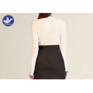 Stand Collar Fake V Neck Womens Knit Pullover Sweater Contrast Color Edge Top
