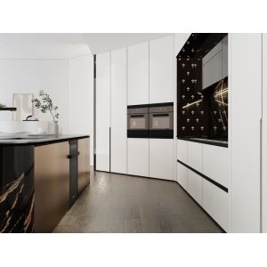 Luxury SS Modern Kitchen Cabinet With Multifunctional Curved Metallic Gold