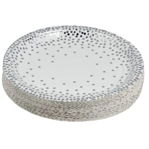 Bio Food Containers Silver Foil Dot Theme Compostable Paper Plates