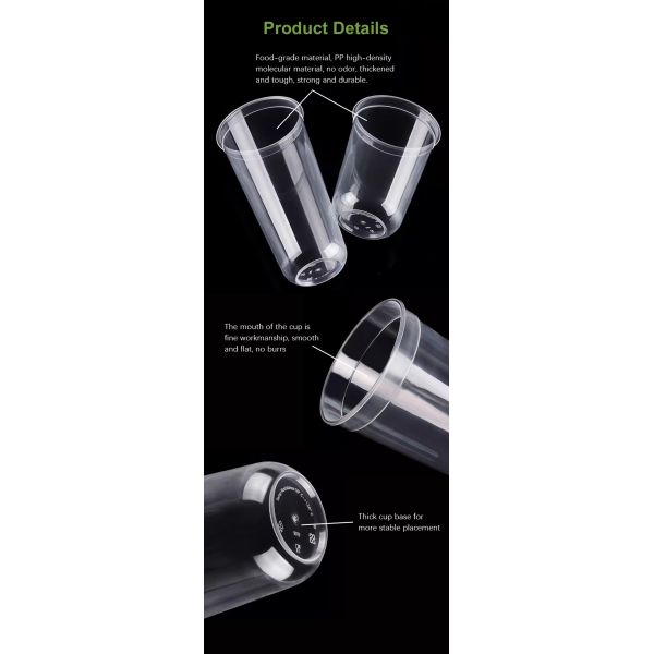 Custom U Shape Round Plastic Cup for Bubble Tea Ice Coffee Beverages