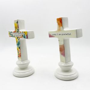 Solid Ceramic Material Crafts Standing Sculpture For Table Altar Ornament Cross