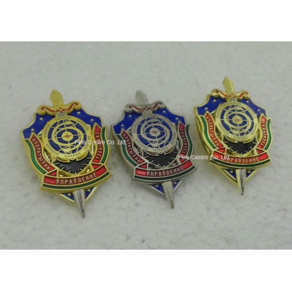 Hard Enamel Army Badges , Die Struck Zinc Alloy 3D Police Badge With Transparent