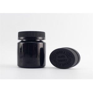 Black Color 75cc Medicine Pill Bottles Round Shape With Childproof Cap