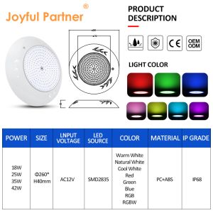 18W Par56 LED Swimming Pool Surface-mounted Led Underwater Pool Lights AC 12V