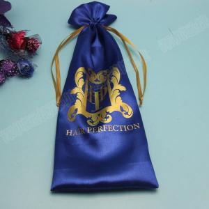 China Navy Blue Hair Extension Kit Bag , 5 X 14 Inch Silk / Satin Drawstring Pouch on sale