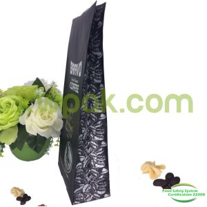 12oz Box Bottom Zip Lock Coffee Bean Black Packaging Pouch With One-Way