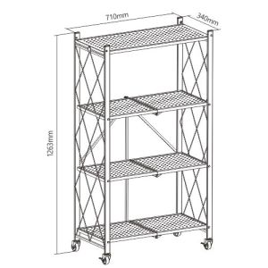 Black 4 Layer Folding Mobile Steel Shelving Unit Paint Spraying