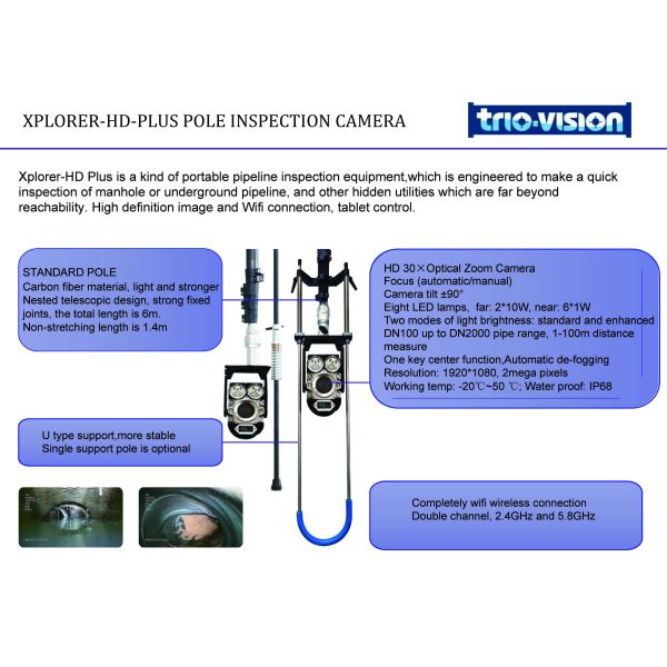 1920*1080P Wireless Pole Camera Auto Focus Sewer Drain Main Pipe Camera