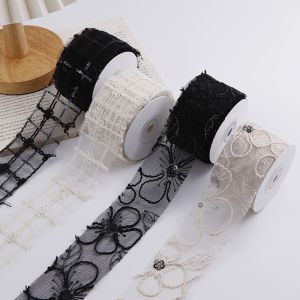50mm Shinny Polyester Mesh Ribbon With Floral Jacquard Ribbon
