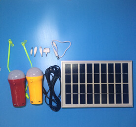 solar Power lamps 5W with 2pcs LED bulbs high lumens , 4 in one mobile charging