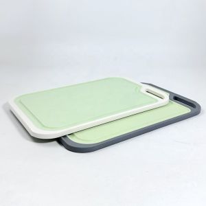 Square Plastic Chopping Board Set of 3 with Non-Slip Feet and Deep Drip Juice