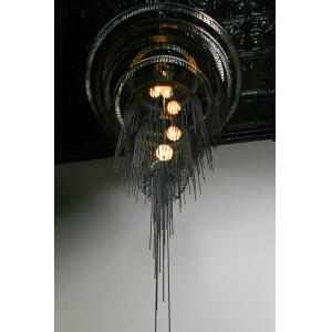 Handmade waterfall led chandelier aluminum chain tassel Black ceiling lamp
