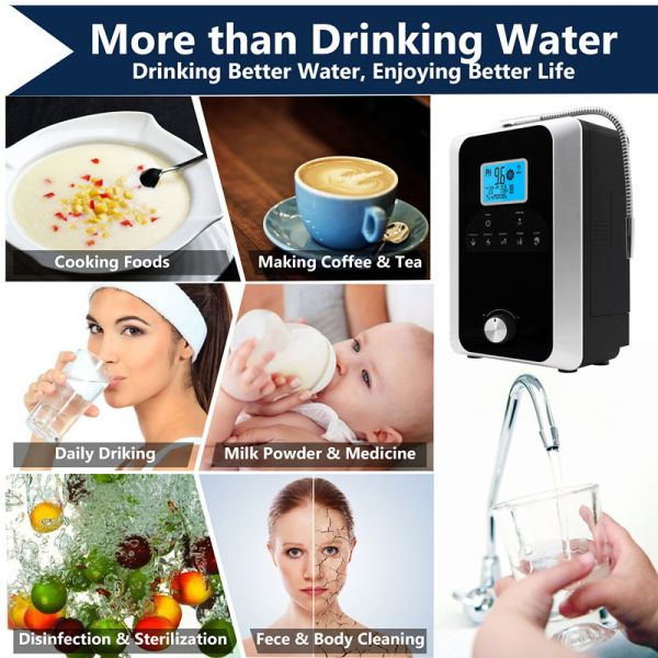Water Ionizer & Purifier Machine PH 3-11 Alkaline Acid / 7 Water Settings up to / Auto-Cleaning-LCD Touch Water Filter