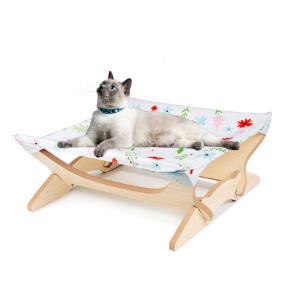 Elevated Cat Beds Cat Hammock Blanket Beds Wooden Detachable Frame Square
