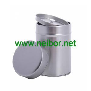 silver plain round tea tin can with airtight double lids