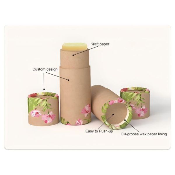 Empty biodegradable pump deodorant container, suitable for lipstick tubes.