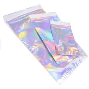 China Holographic Mailer Shinny Mylar Mail bags Eyelash Kit Cosmetic Packaging Bag self-adhesive bag laser hologram neon bags on sale