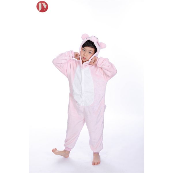 Factory Wholesale Fluffy Flannel Plush pink pig Kids Onesie Pajamas