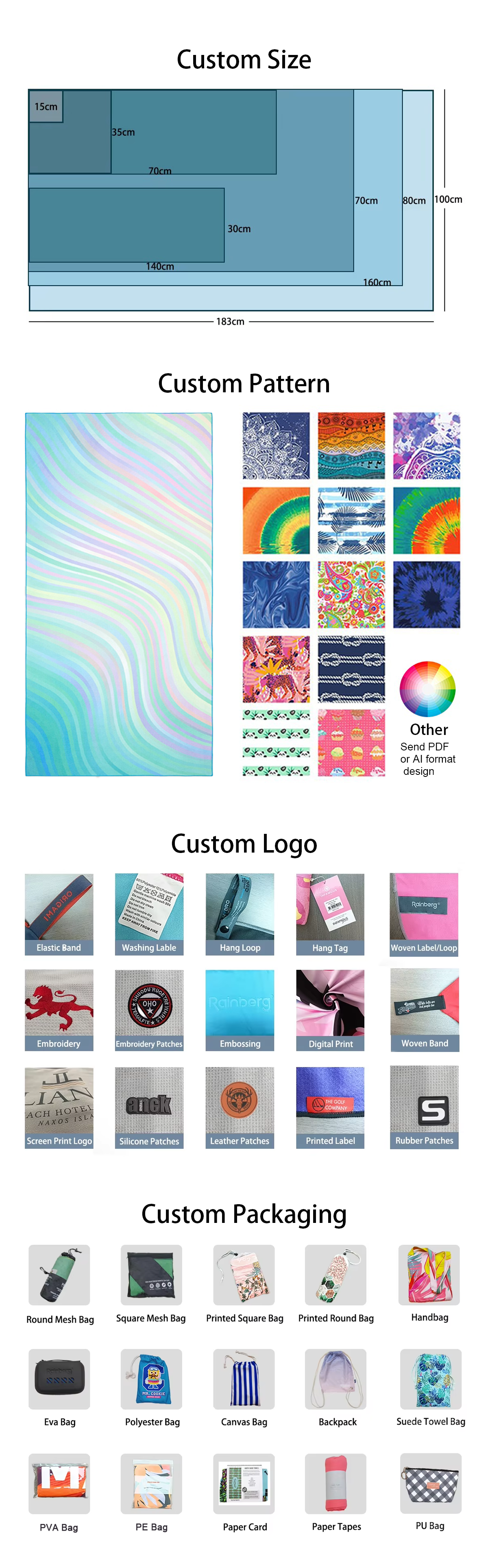 Waffle Microfiber Both Sides Custom Print Beach Towel With Customized Packging