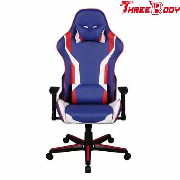 Quality Mobile Comfortable Computer Gaming Chair , Blue PU Leather Racing Seat Desk Chair for sale