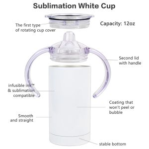 12oz Blank Stainless Steel Sublimation Tumblers Straight Sippy Cup With Straw