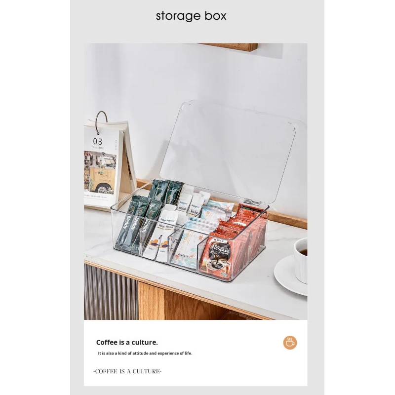 Factory Wholesale Transparent Desktop Four Compartments Plastic Storage Box Divided Storage Bins