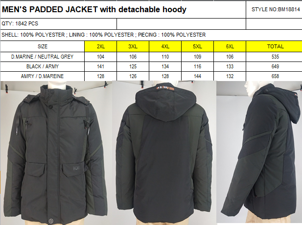 Casual Style Mens Light Padded Jacket 100% Polyester Lining Anti Fouling