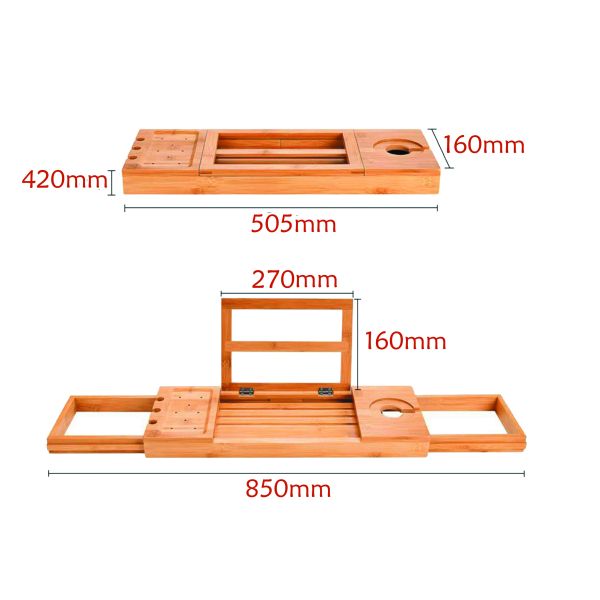 Modern Bath Bamboo Tray Caddy Extendable Bath Rack Tray