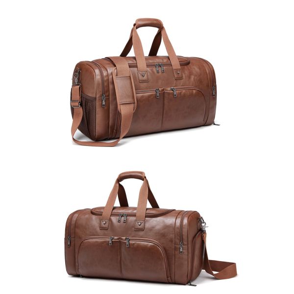 MingLu Custom Logo Large Leather Weekend Bag Mens Rainproof Durable