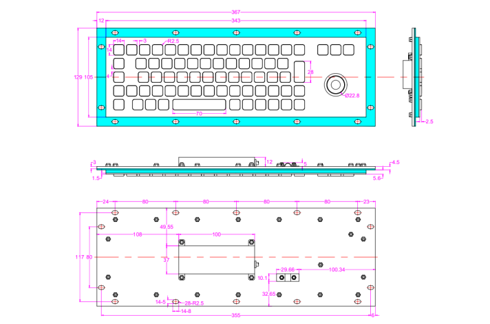 IP67 Stainless Steel PS2 5VDC Metallic Waterproof Keypad