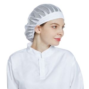 Polyester Cotton Mesh Hat for Food Factory and Workshop Safety in White and Blue