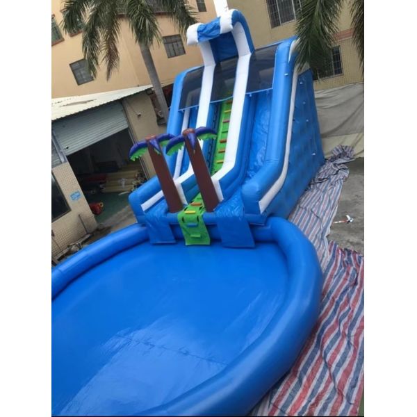 Tripple Stitch 0.9mm PVC Inflatable Water Slide With Pool 8m Dia