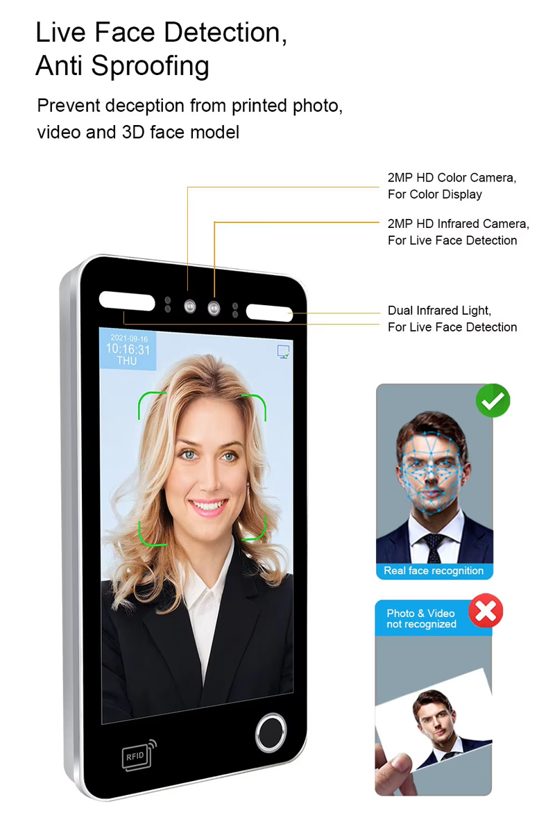 10.1 Inch Touch Screen Biometric Web Api Face Recognition Terminal Access Control System