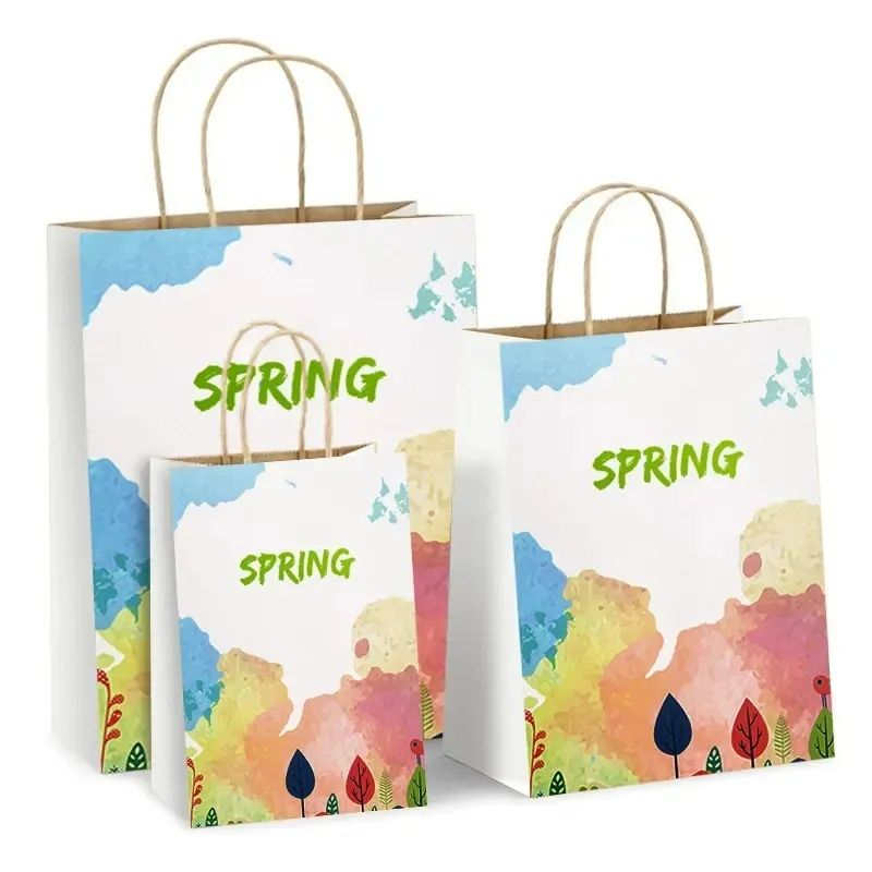 Custom Printing Logo Kraft Paper Bag Recyclable Eco-Friendly Reinforced Handle