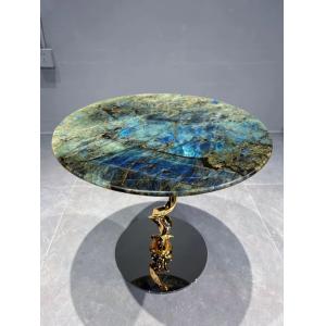 Blue High Hardness Marble Bedside Table Round Marble Table Timeless Aesthetic