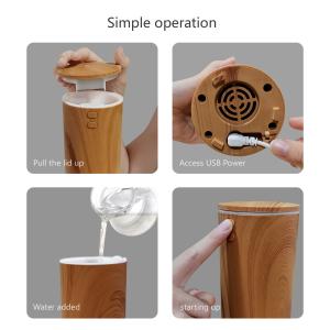 Mini Wooden Grain USB Air Humidifier With 7 Color LED Lights