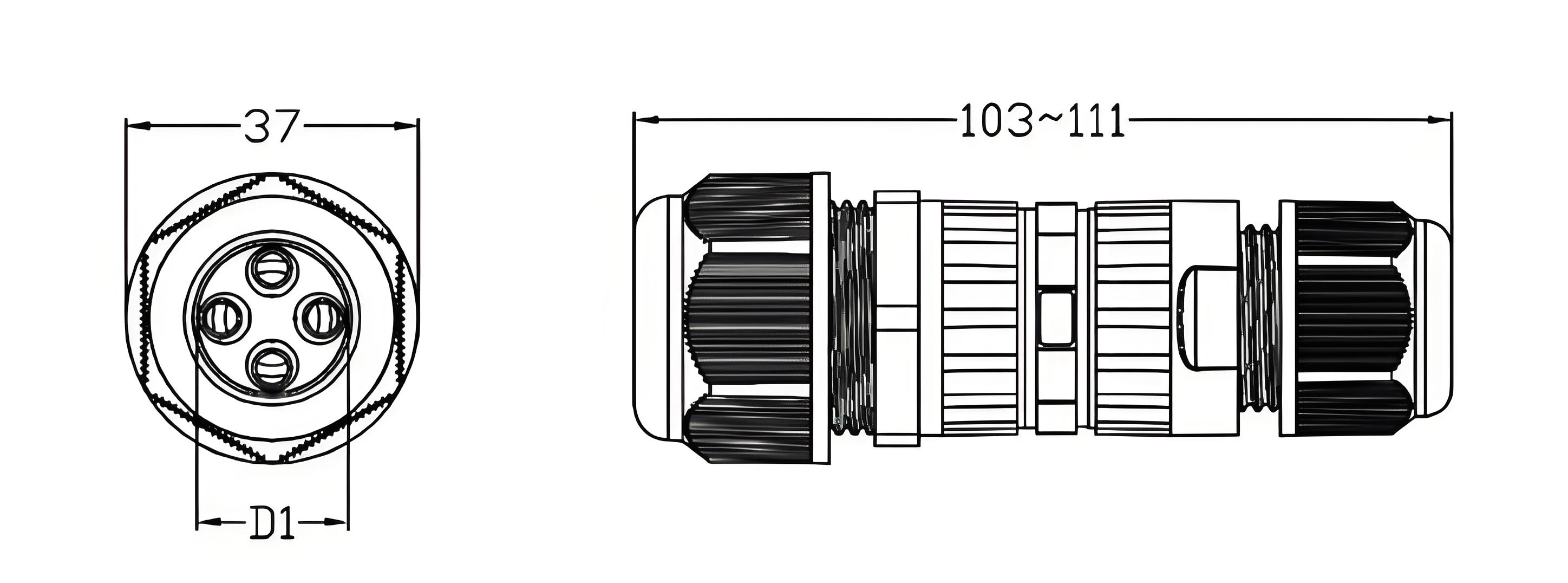 M25 5-Pin Straight-Through Screw Lock IP68 Waterproof Connector 1 In 2 Out