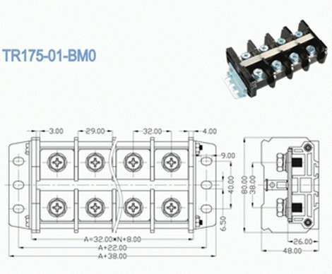 32mm Right Angle High Current Terminal Block For Power Supply 600V 175A
