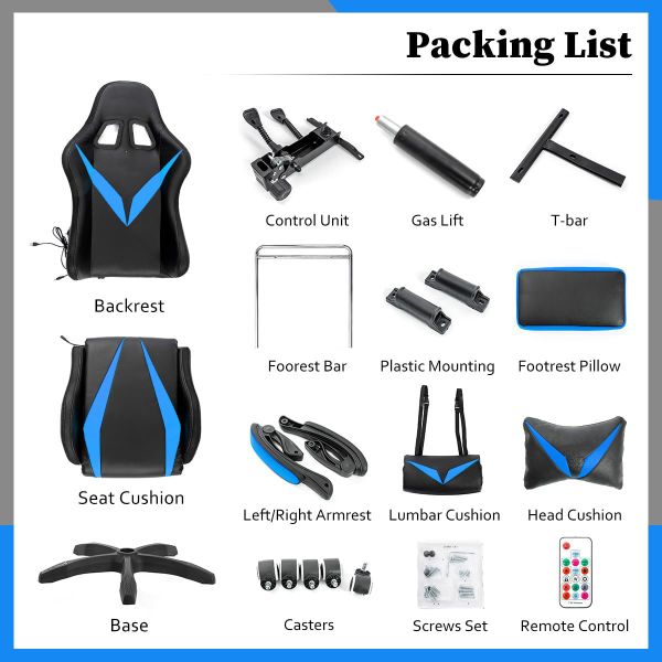 Polyvinyl Chloride Frame Material RGB Gaming Chair with Massage and Led Lights Perfect