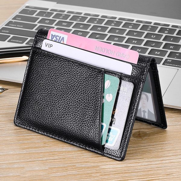 Multi-Slot Anti-Degaussing Card Holder for Men's Driver's License in Genuine Leather
