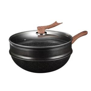 Hot Sale Black 32cm Flat Bottom Maifan Stone Skillet Cookware Cooking Non-stick