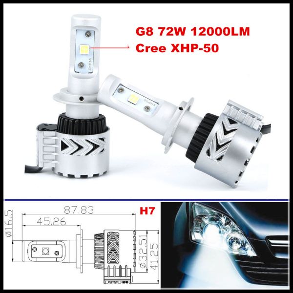 Quality G8 72W 12000LM LED headlight H4 H7 H16 H9 H10 H11 9005 9006 CREE XHP50 LED Headlight Kit for sale