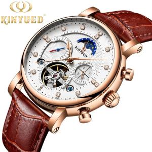 Wholesale Automatic Mechanical Watch Leather Moon Phase With Diamond Crystal Mechanical Watch For Men from china suppliers