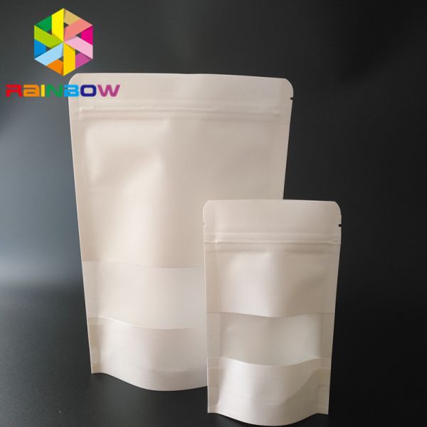 White Doypack Snack Bag Packaging Kraft Paper Material With Clear Window /