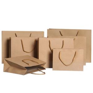 China Recycled Handmade Brown Kraft Paper Gift Bags OEM With Handle on sale