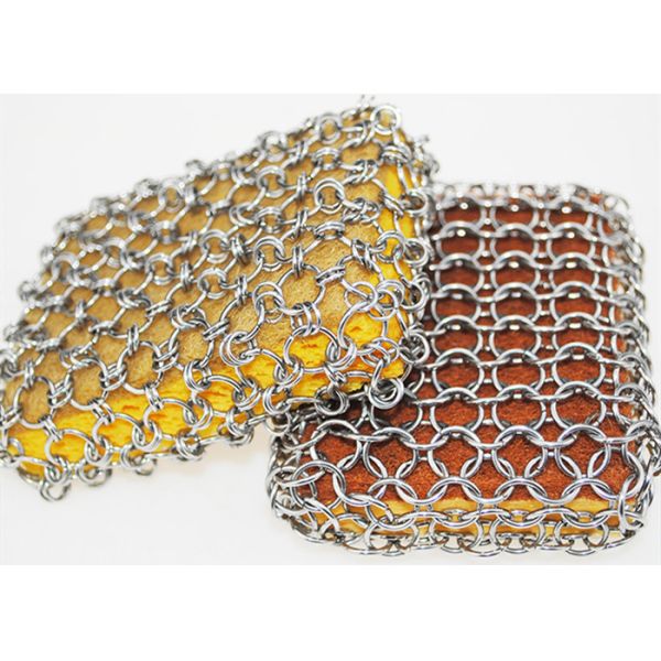 Removable Silicon Chainmail Scrubbing Pad Bind Up With Ring Mesh For Cast Iron